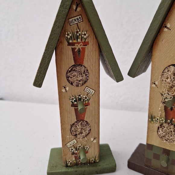 (2) Vtg Handpainted Decorative Birdhouse Design Birds Nest Bees Herbs‎ 8" tall - Picture 7 of 13